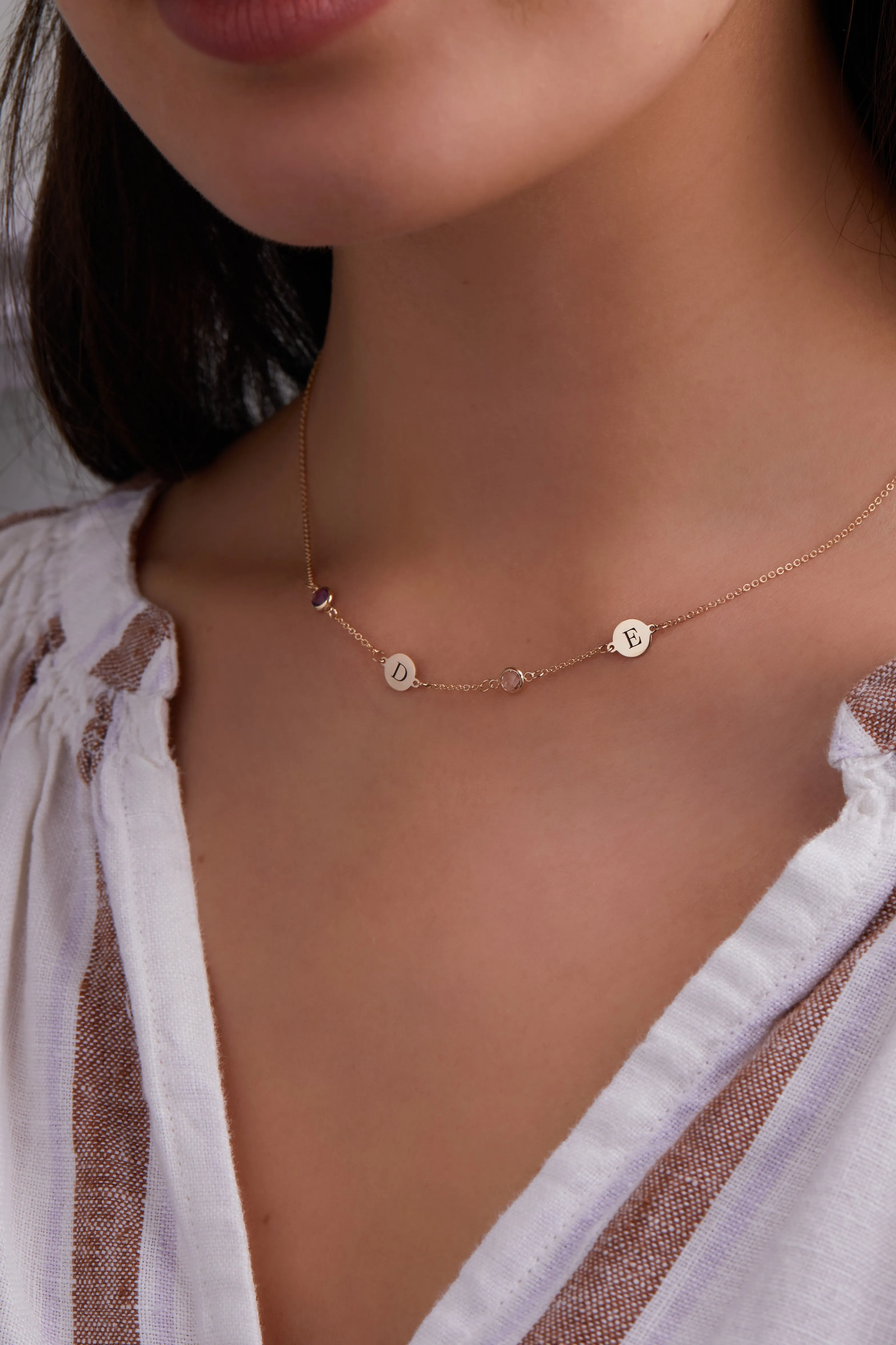 2 Letter & 2 Petite Birthstone Necklace in 14k Gold (Double Spacing) sold by Haverhill product image thumbnail 3