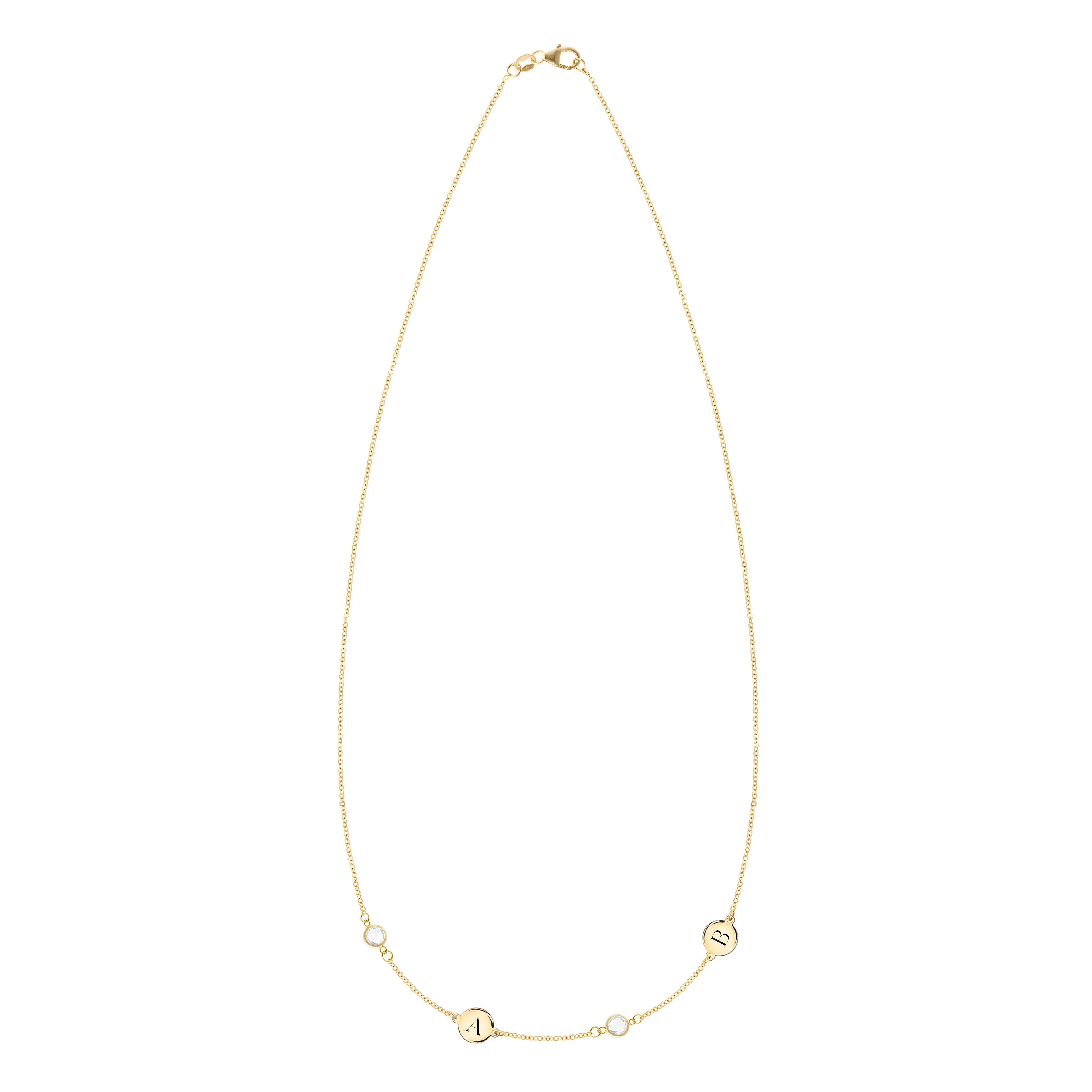 2 Letter & 2 Petite Birthstone Necklace in 14k Gold (Double Spacing) sold by Haverhill product image thumbnail 4