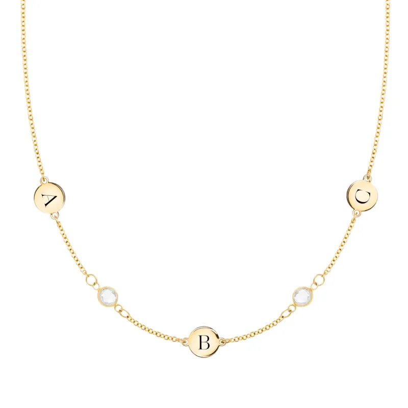 3 Letter & 2 Petite Birthstone Necklace in 14k Gold (Double Spacing) sold by Haverhill