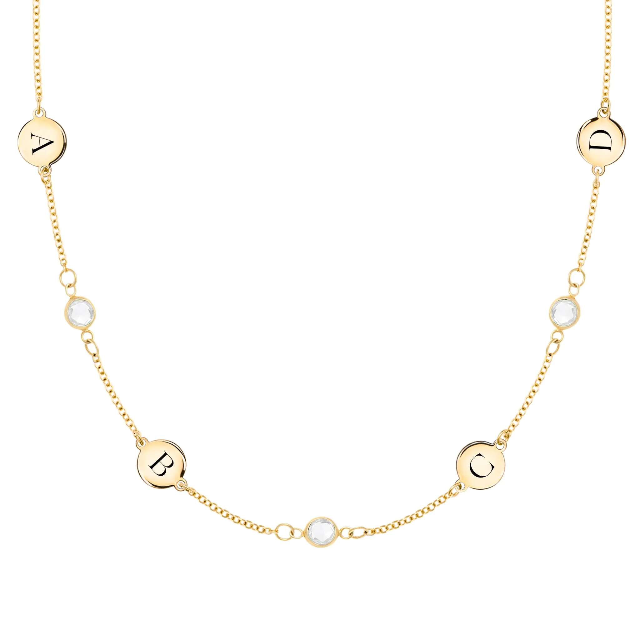 4 Letter & 3 Petite Birthstone Necklace in 14k Gold (Double Spacing) sold by Haverhill