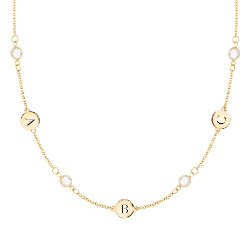 3 Letter & 4 Petite Birthstone Necklace in 14k Gold (Double Spacing) sold by Haverhill