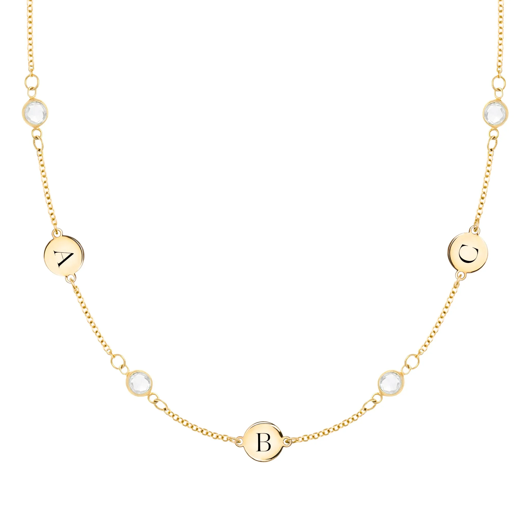 3 Letter & 4 Petite Birthstone Necklace in 14k Gold (Double Spacing) sold by Haverhill