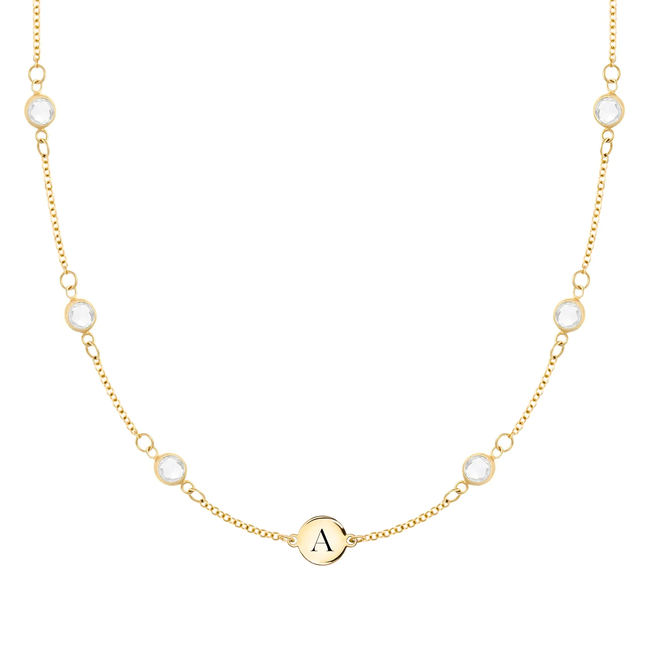 1 Letter & 6 Petite Birthstone Necklace in 14k Gold (Double Spacing) sold by Haverhill
