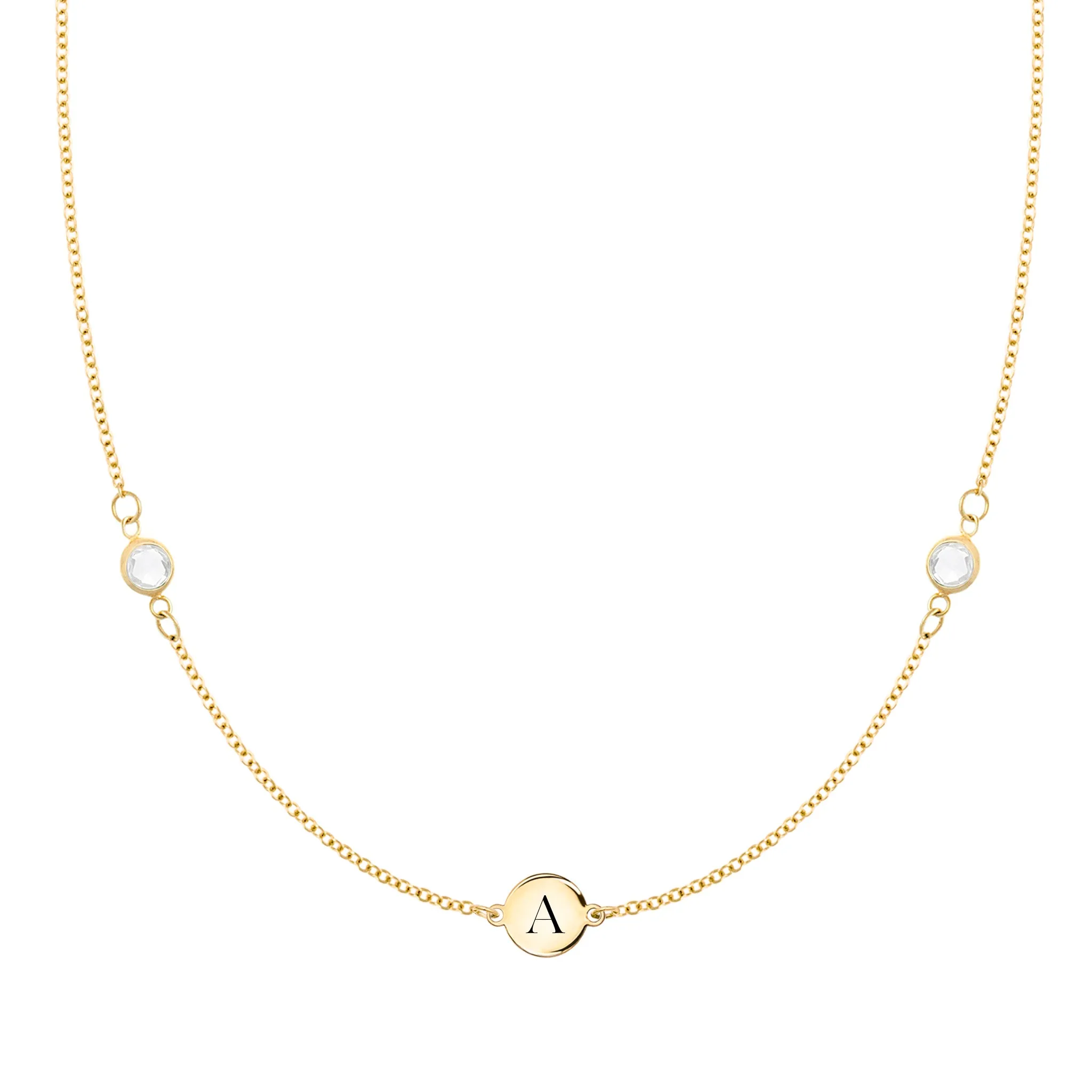 1 Letter & 2 Petite Birthstone Necklace in 14k Gold sold by Haverhill