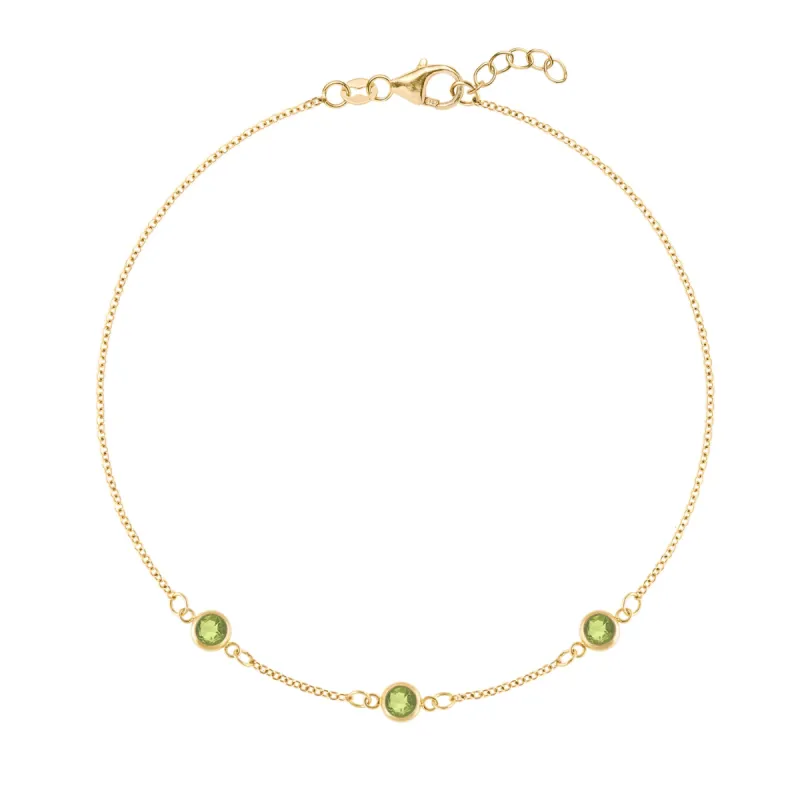 Bayberry 3 Peridot Bracelet in 14k Gold (August) sold by Haverhill