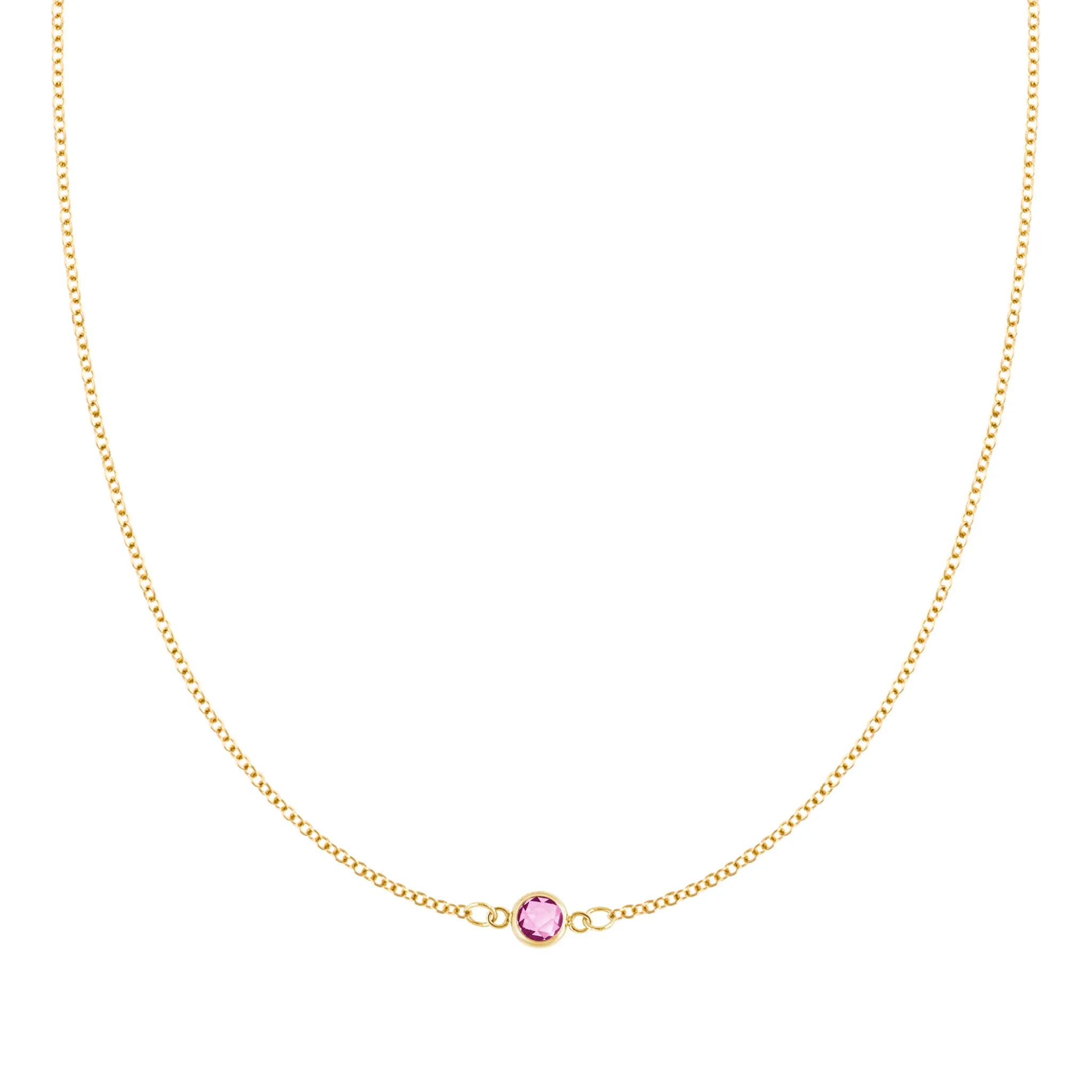 Petite 1 Pink Sapphire Necklace in 14k Gold (October) sold by Haverhill
