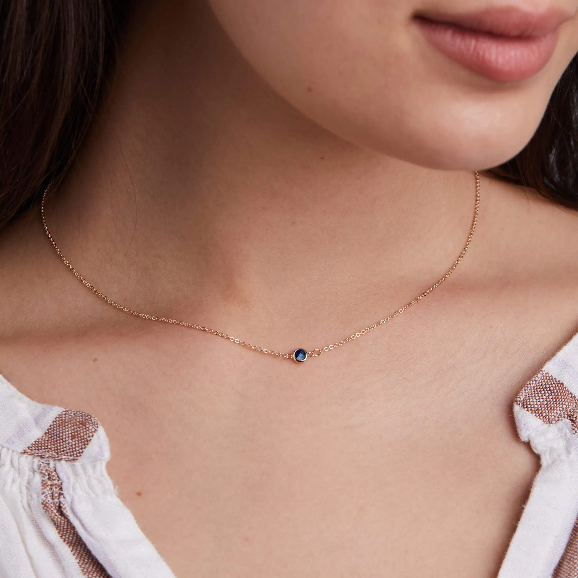 Petite 1 Sapphire Necklace in 14k Gold (September) sold by Haverhill product image thumbnail 3