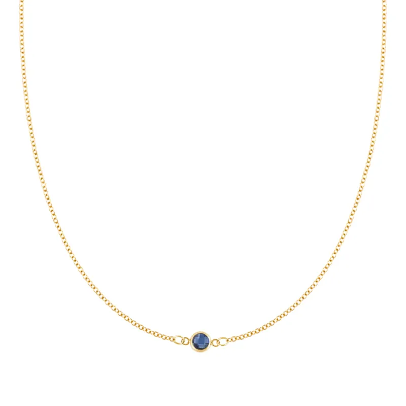 Petite 1 Sapphire Necklace in 14k Gold (September) sold by Haverhill