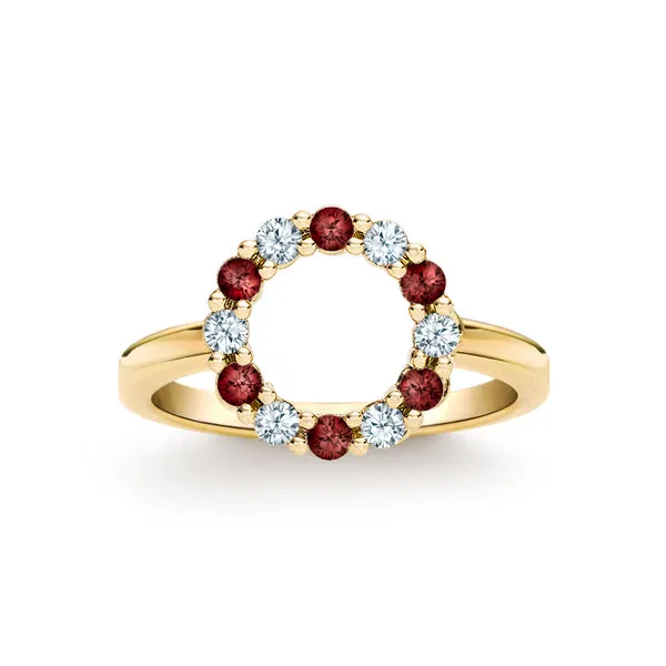 Personalized Rosecliff Small Circle Birthstone Ring in 14k Gold sold by Haverhill