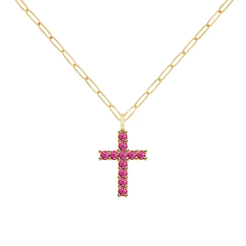 Rosecliff Cross Ruby Pendant in 14k Gold (July) sold by Haverhill