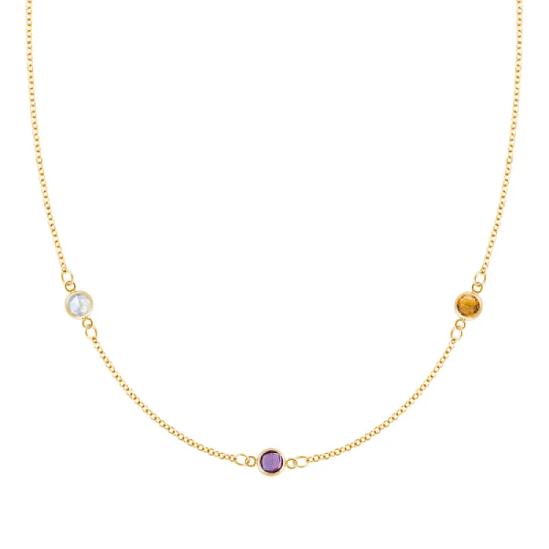 Personalized Classic 3 Birthstone Necklace in 14k Gold sold by Haverhill