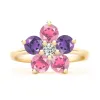 Personalized Greenwich Flower Birthstone & Diamond Ring in 14k Gold sold by Haverhill