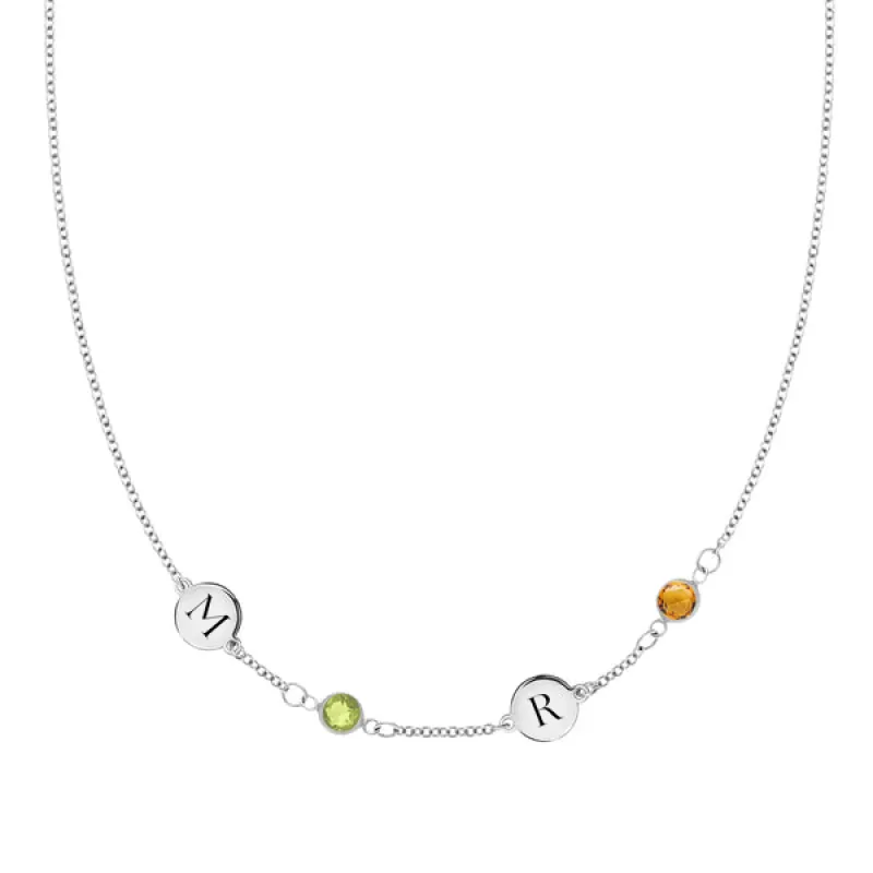 Personalized 2 Letter & 2 Classic Birthstone Necklace in 14k Gold (Single Spacing) sold by Haverhill