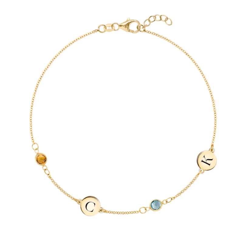 Personalized 2 Letter & 2 Classic Birthstone Bracelet in 14k Gold sold by Haverhill