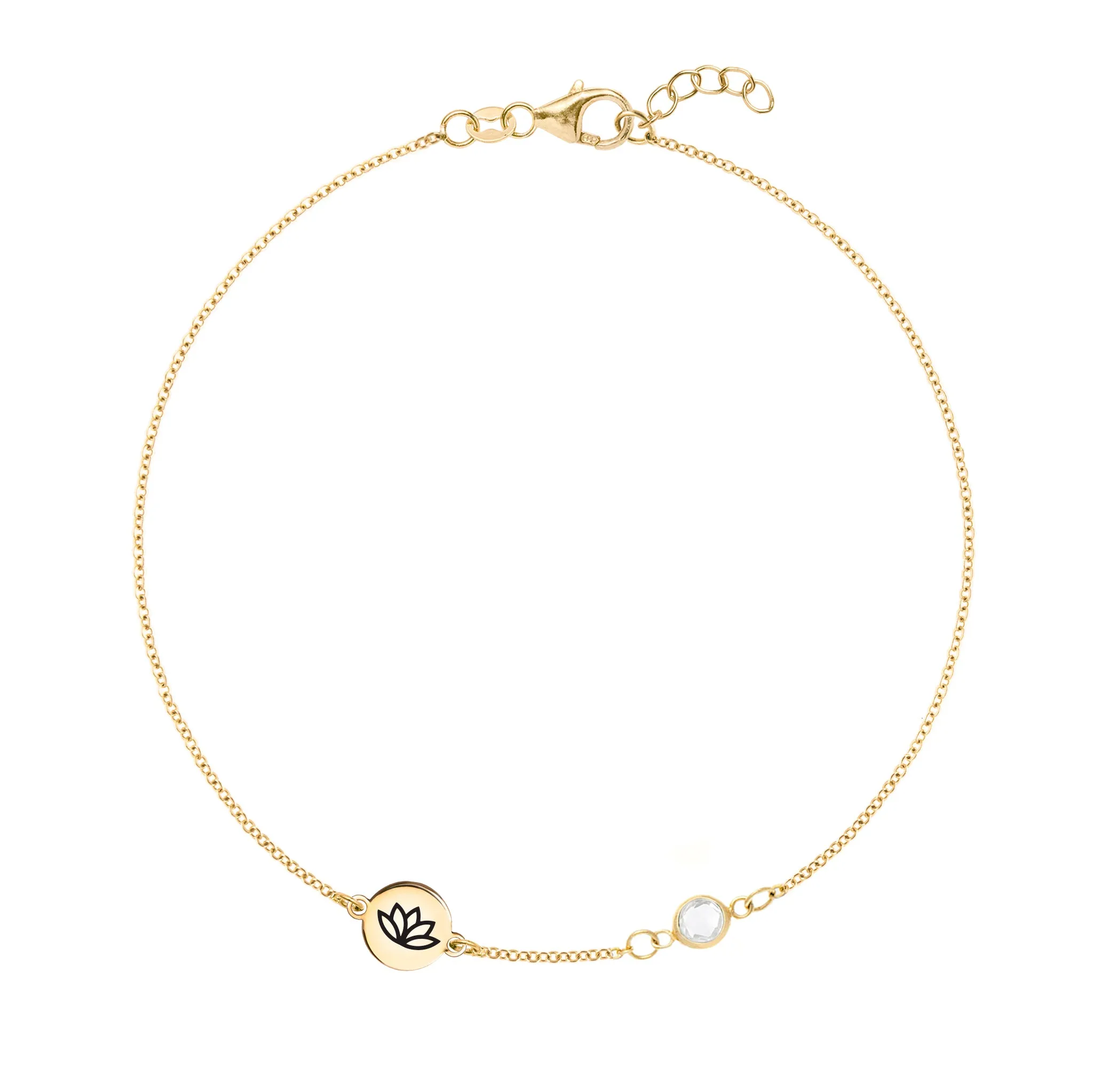 Personalized Lotus Disc & Classic 1 Birthstone Bracelet in 14k Gold sold by Haverhill
