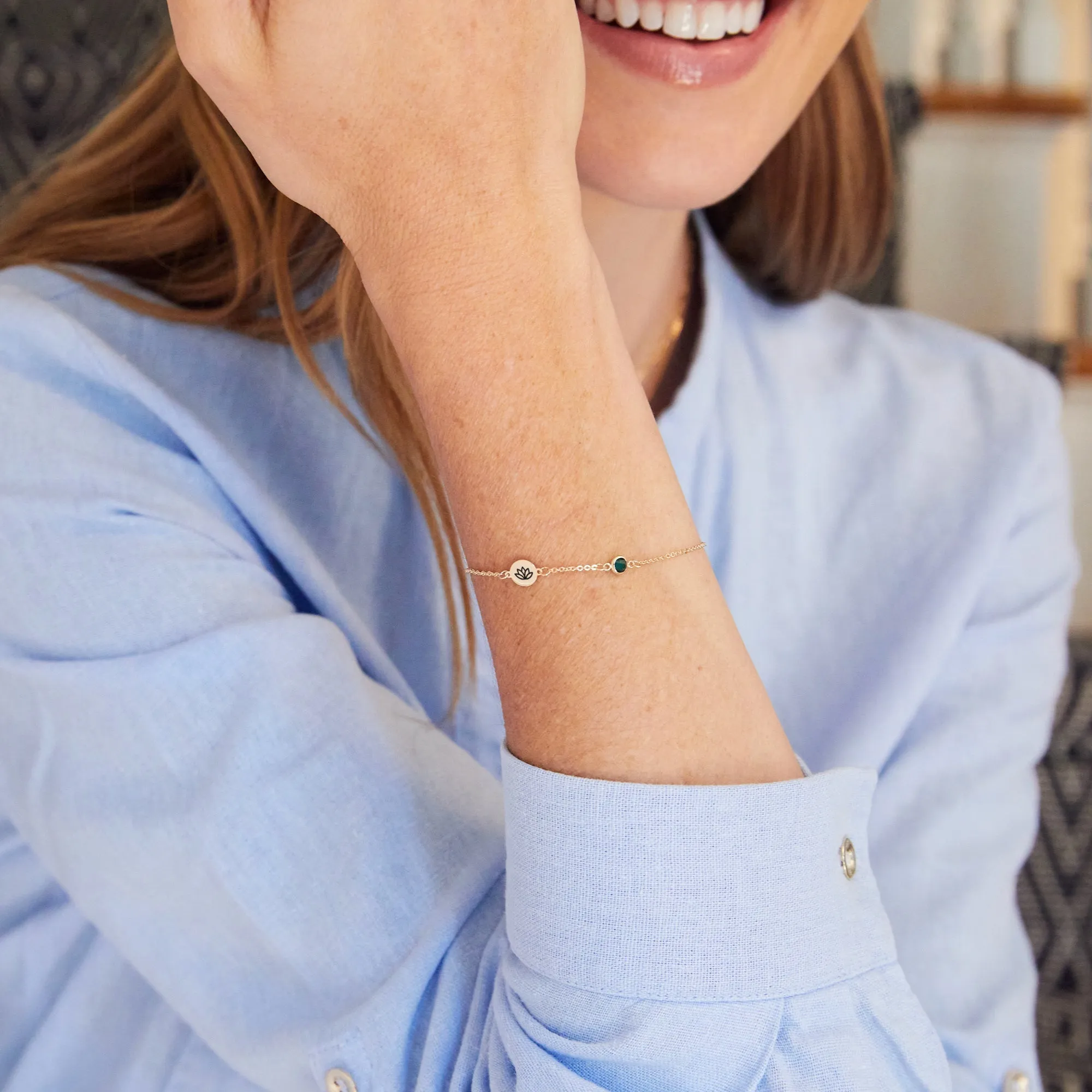 Personalized Lotus Disc & Classic 1 Birthstone Bracelet in 14k Gold sold by Haverhill product image thumbnail 2