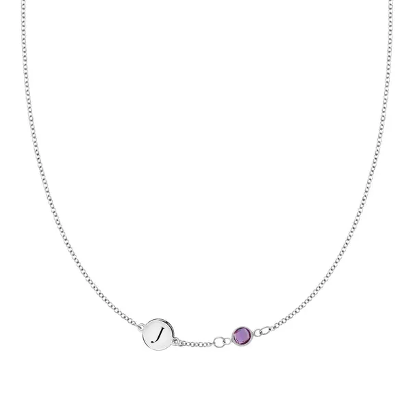 Personalized 1 Letter & 1 Classic Birthstone Necklace in 14k Gold (Single Spacing) sold by Haverhill
