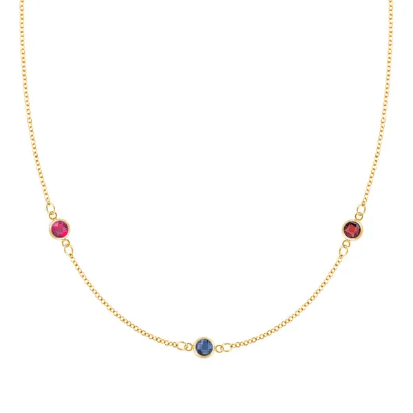 Personalized Classic 3 Birthstone Necklace in 14k Gold sold by Haverhill