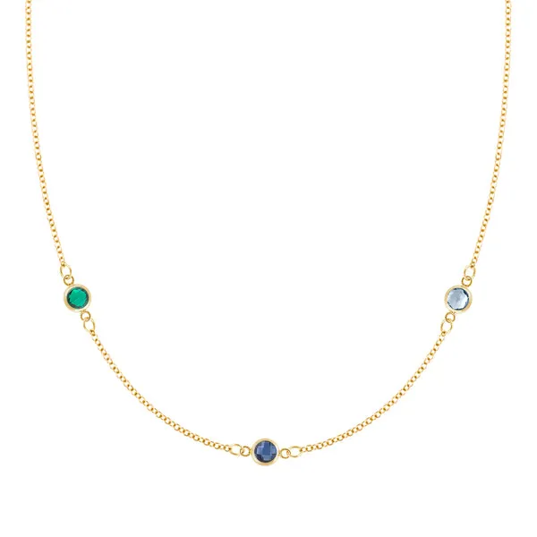 Personalized Classic 3 Birthstone Necklace in 14k Gold sold by Haverhill