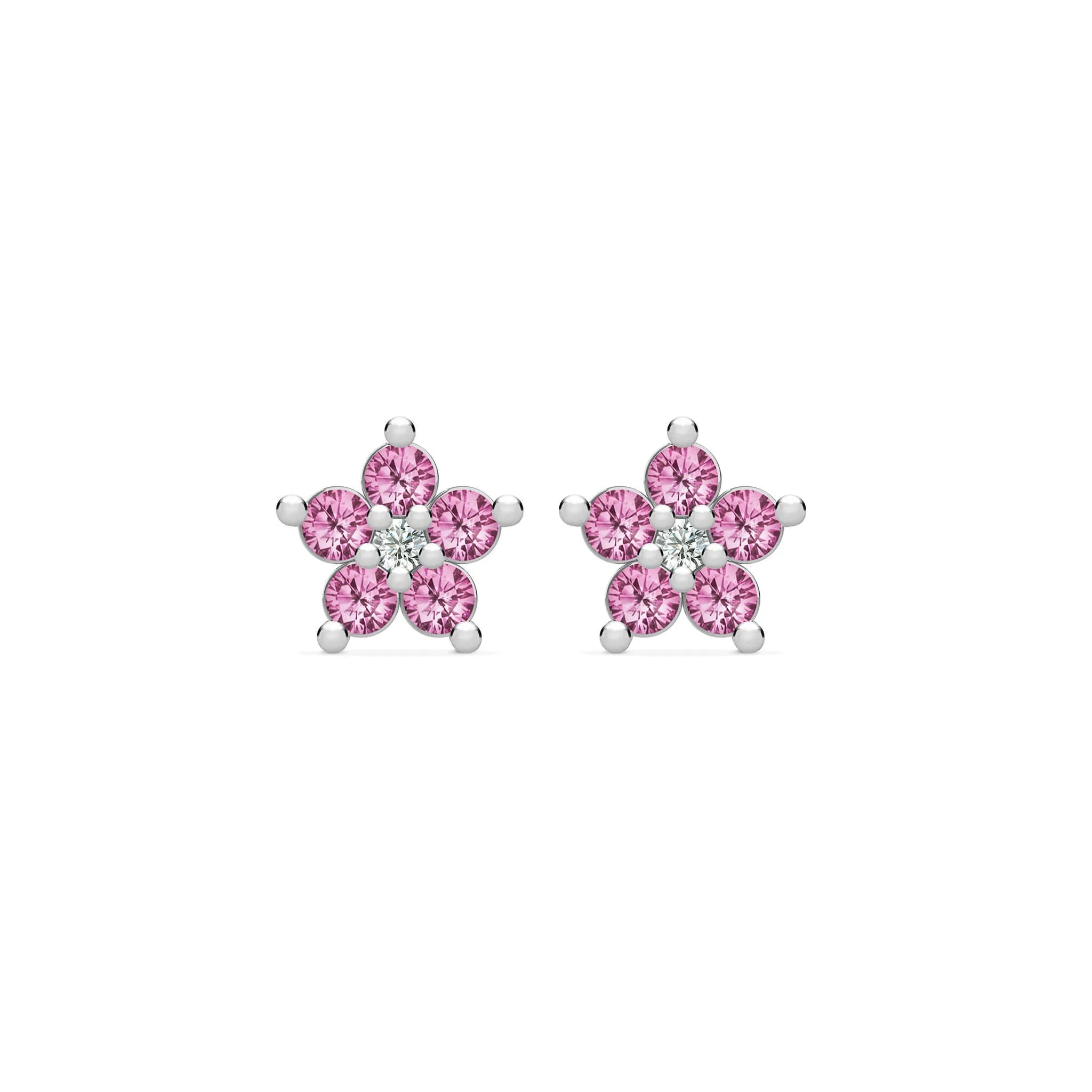 Greenwich Mini Flower Pink Sapphire & Diamond Earrings in 14k Gold (October) sold by Haverhill product image thumbnail 4