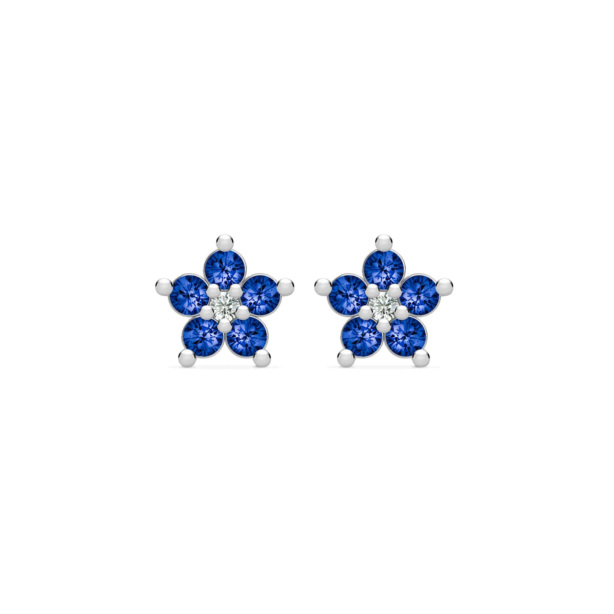 Greenwich Mini Flower Sapphire & Diamond Earrings in 14k Gold (September) sold by Haverhill product image thumbnail 4