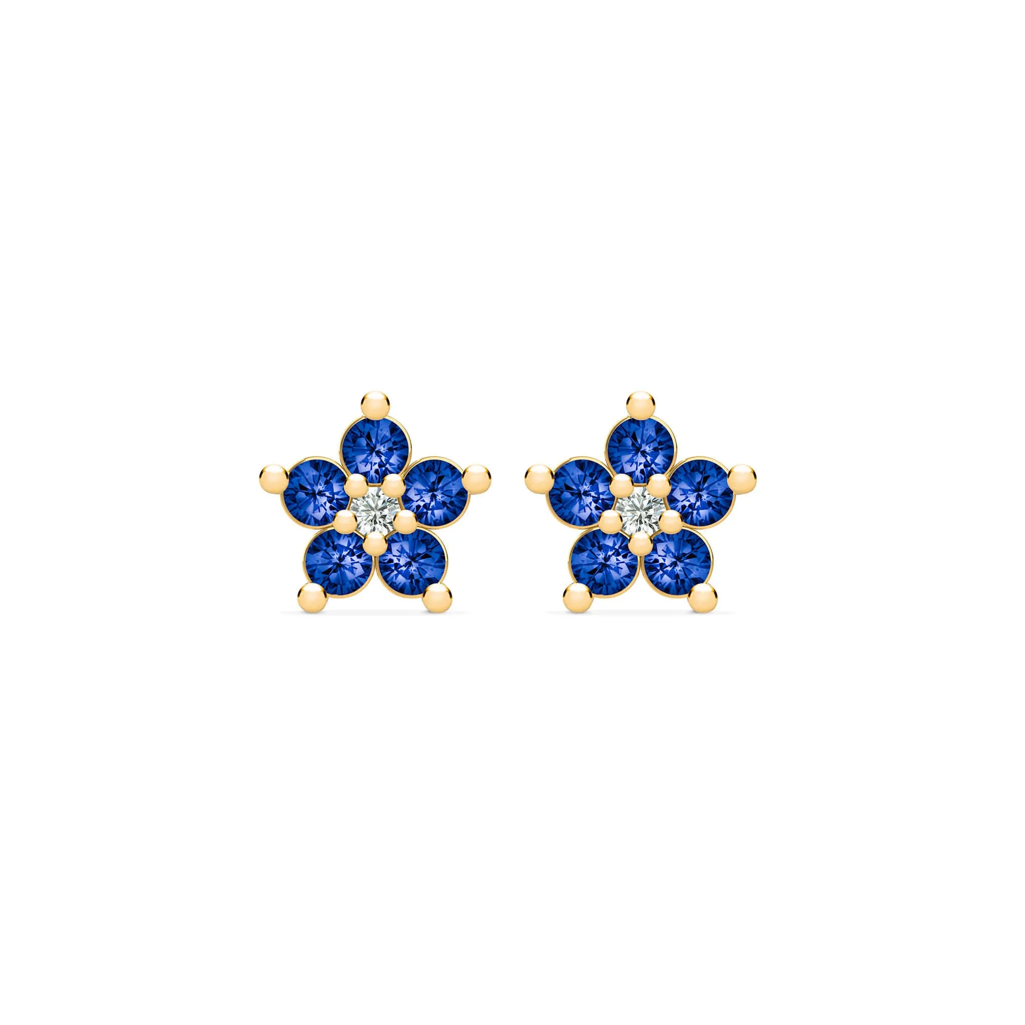 Greenwich Mini Flower Sapphire & Diamond Earrings in 14k Gold (September) sold by Haverhill