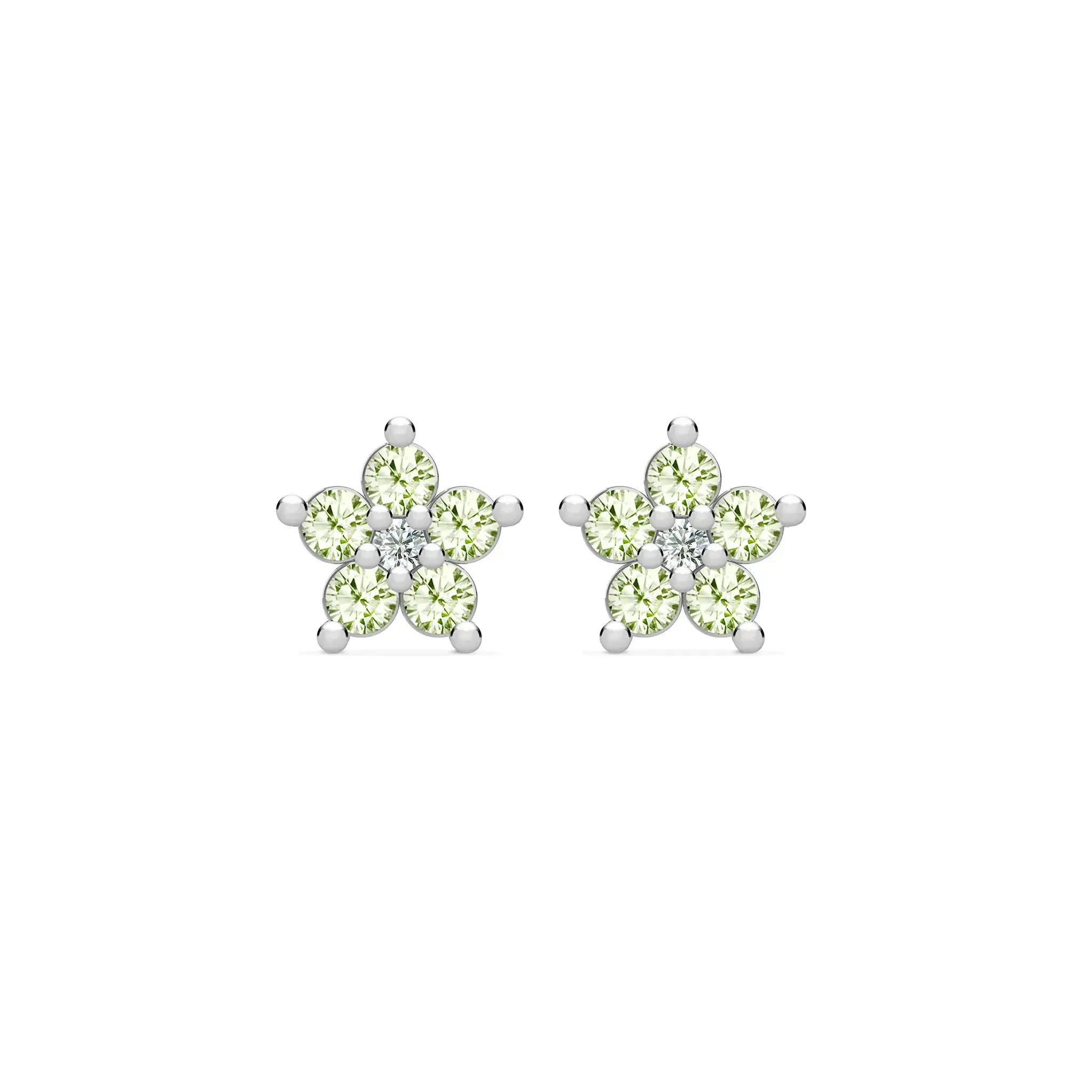 Greenwich Mini Flower Peridot & Diamond Earrings in 14k Gold (August) sold by Haverhill product image thumbnail 4