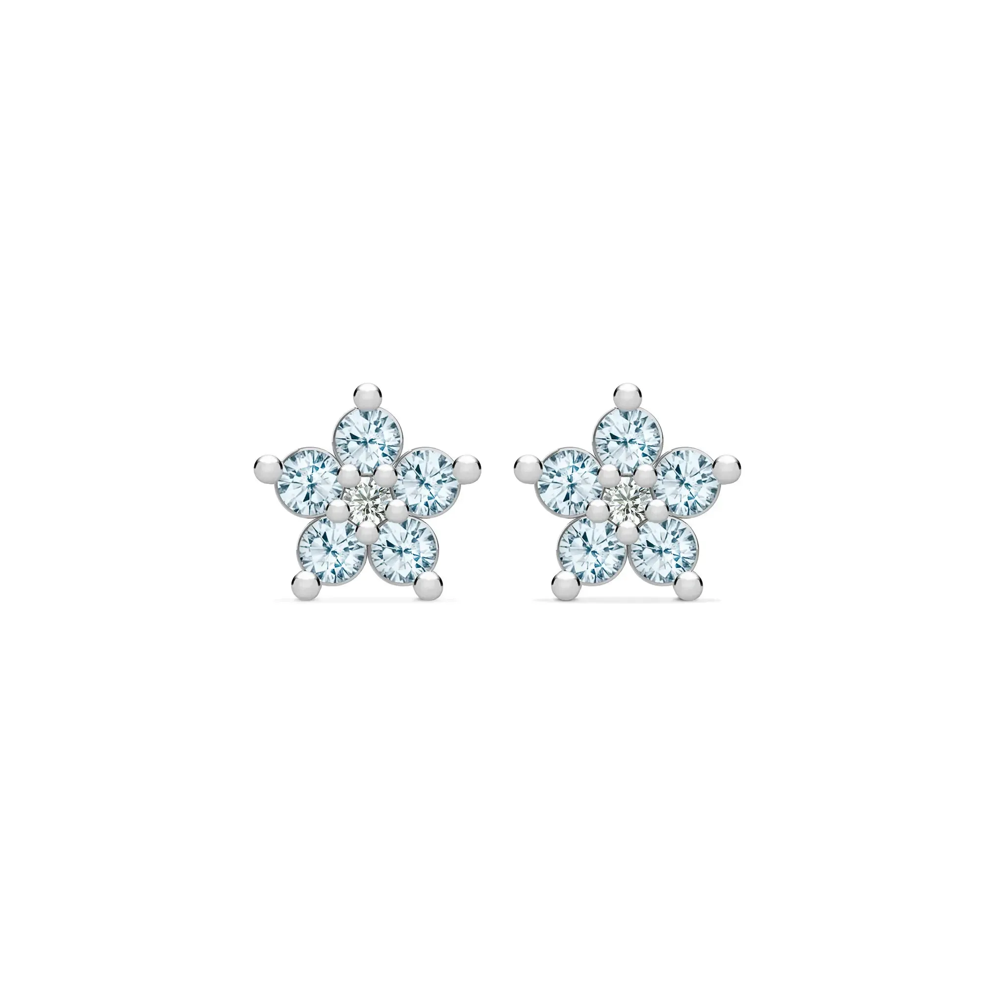 Greenwich Mini Flower Nantucket Blue Topaz & Diamond Earrings in 14k Gold (December) sold by Haverhill product image thumbnail 4
