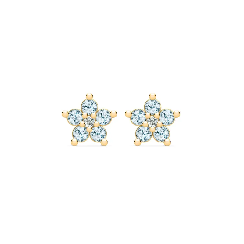 Greenwich Mini Flower Nantucket Blue Topaz & Diamond Earrings in 14k Gold (December) sold by Haverhill