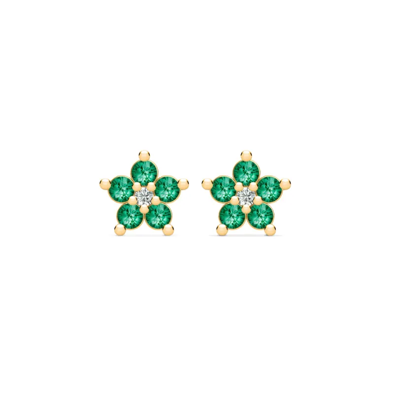 Greenwich Mini Flower Emerald & Diamond Earrings in 14k Gold (May) sold by Haverhill
