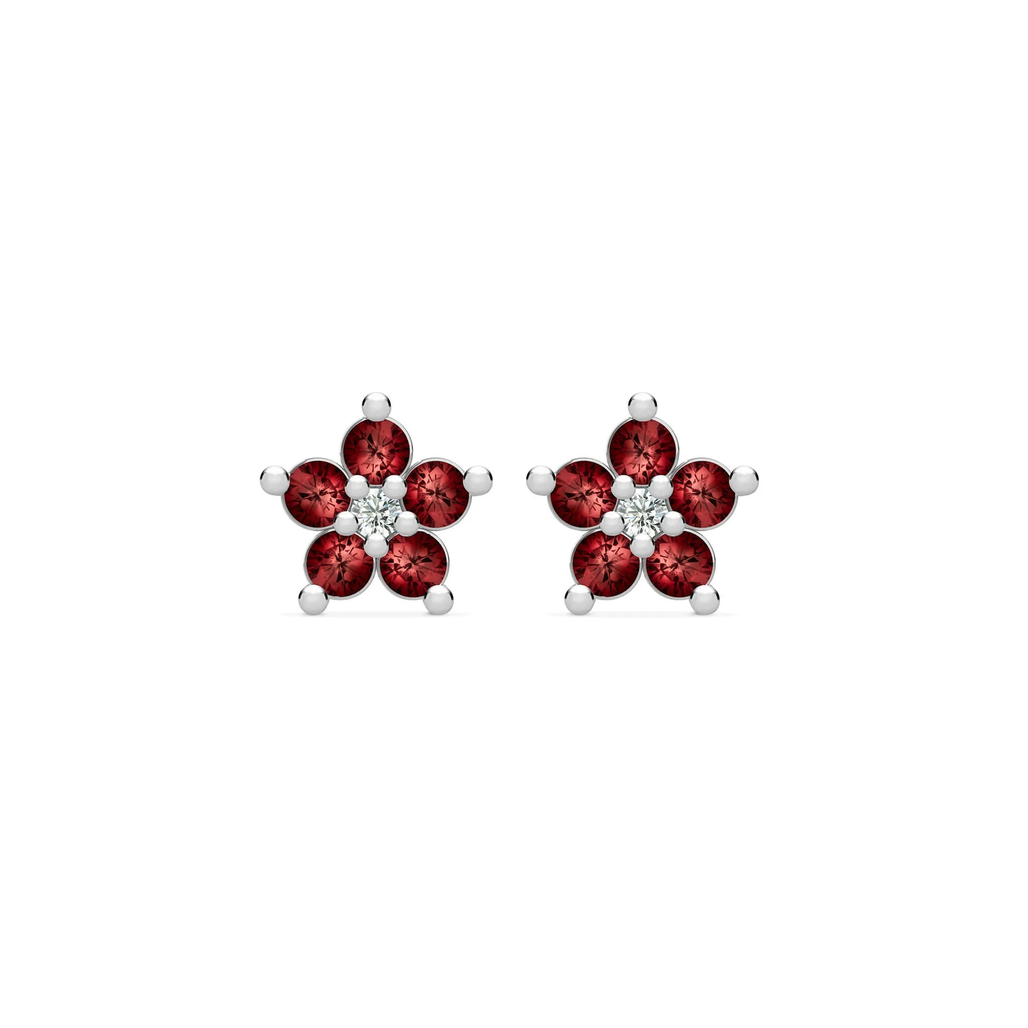 Greenwich Mini Flower Garnet & Diamond Earrings in 14k Gold (January) sold by Haverhill product image thumbnail 4