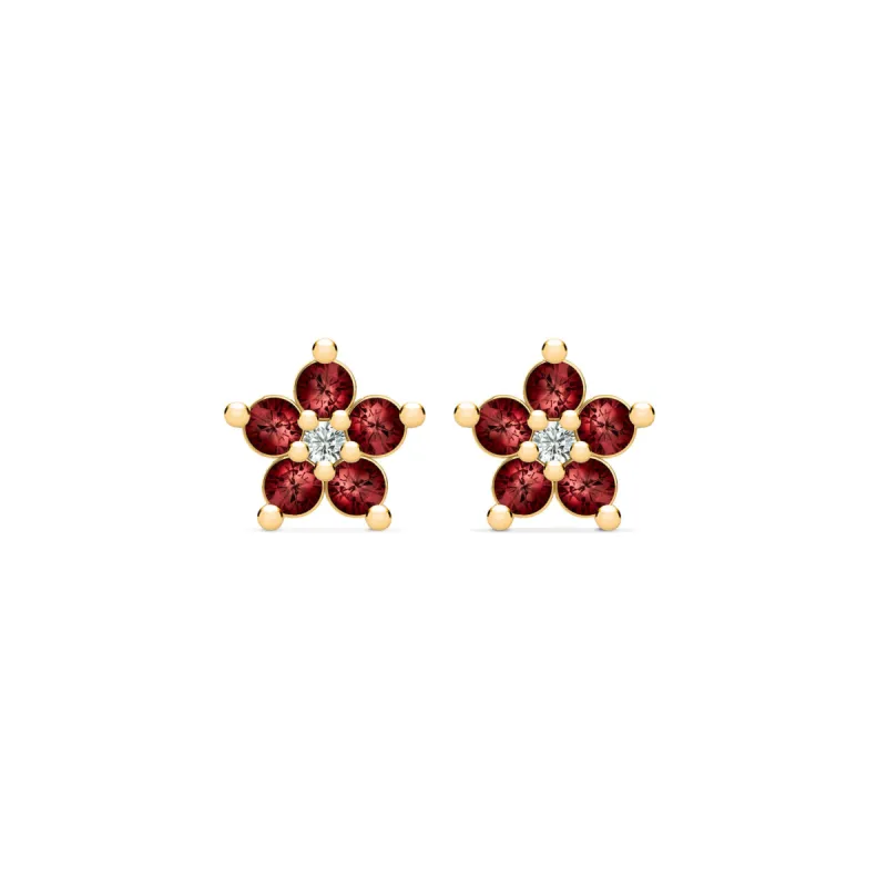 Greenwich Mini Flower Garnet & Diamond Earrings in 14k Gold (January) sold by Haverhill