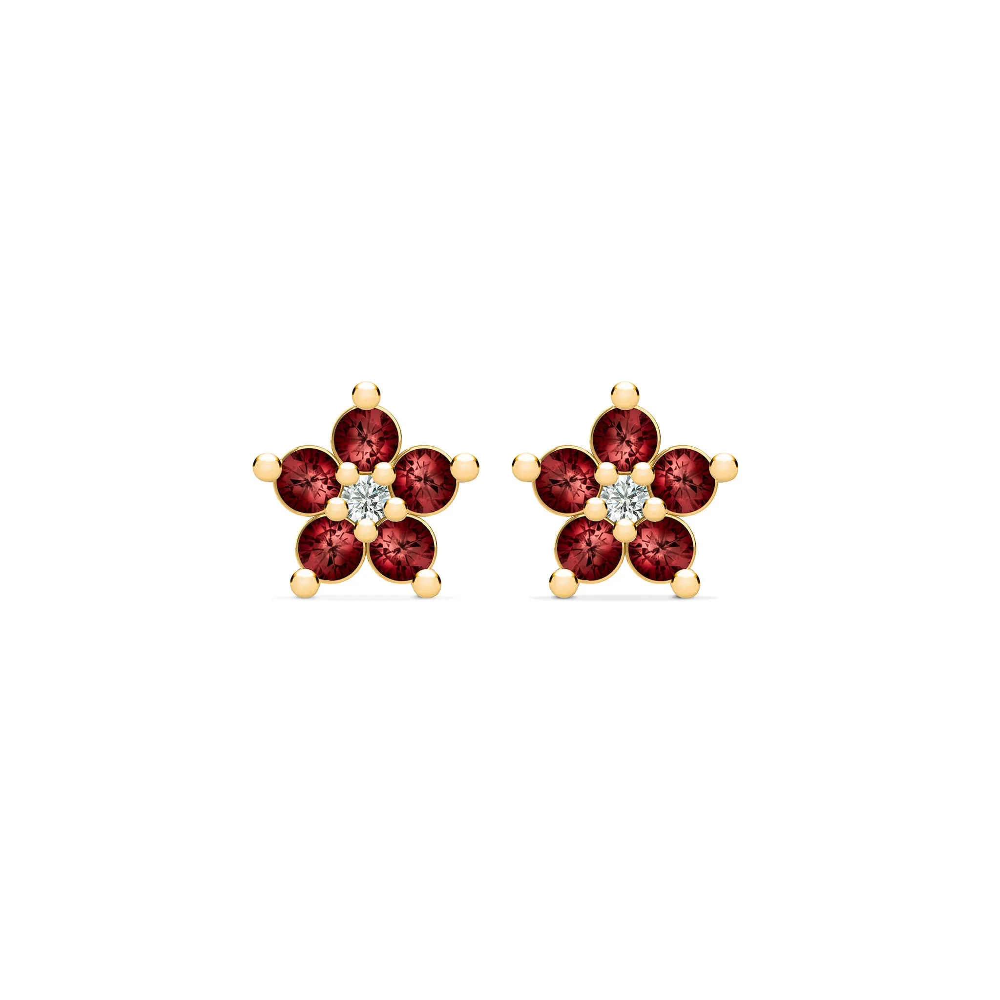 Greenwich Mini Flower Garnet & Diamond Earrings in 14k Gold (January) sold by Haverhill