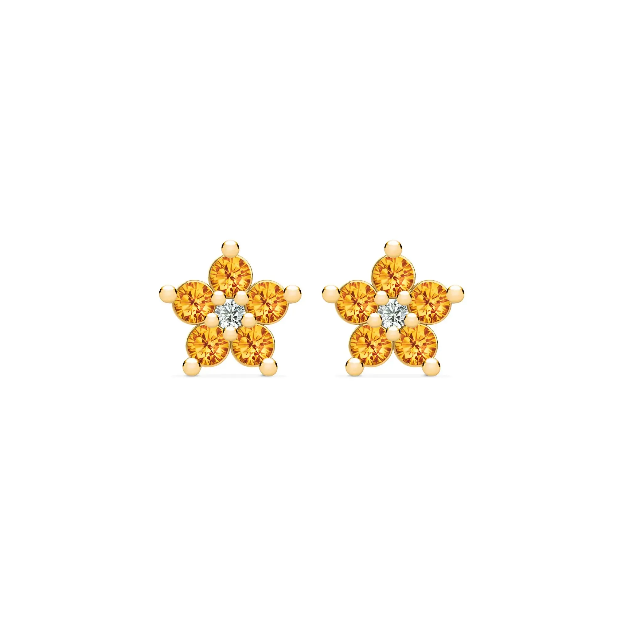 Greenwich Mini Flower Citrine & Diamond Earrings in 14k Gold (November) sold by Haverhill