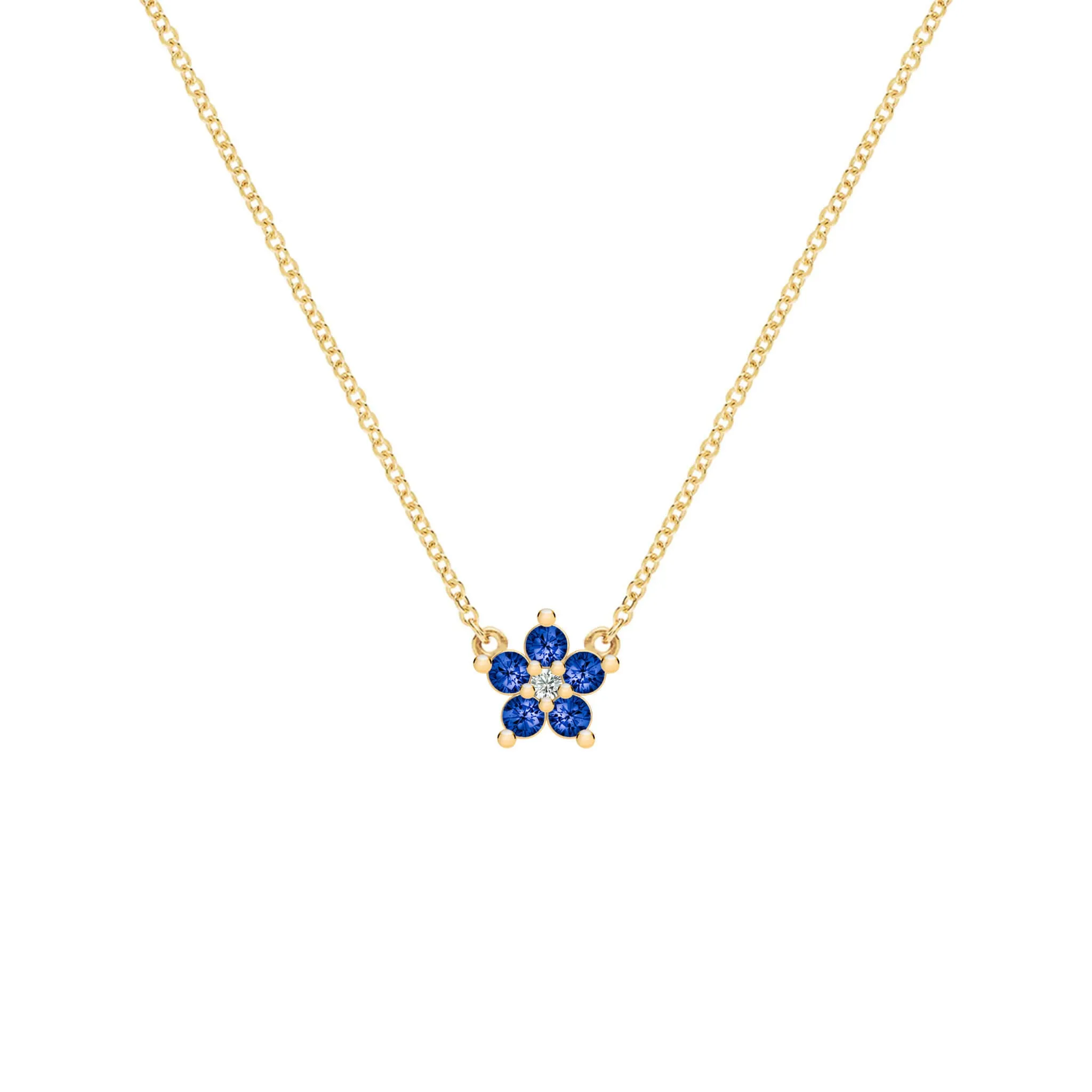 Greenwich Mini Flower Sapphire & Diamond Necklace in 14k Gold (September) sold by Haverhill