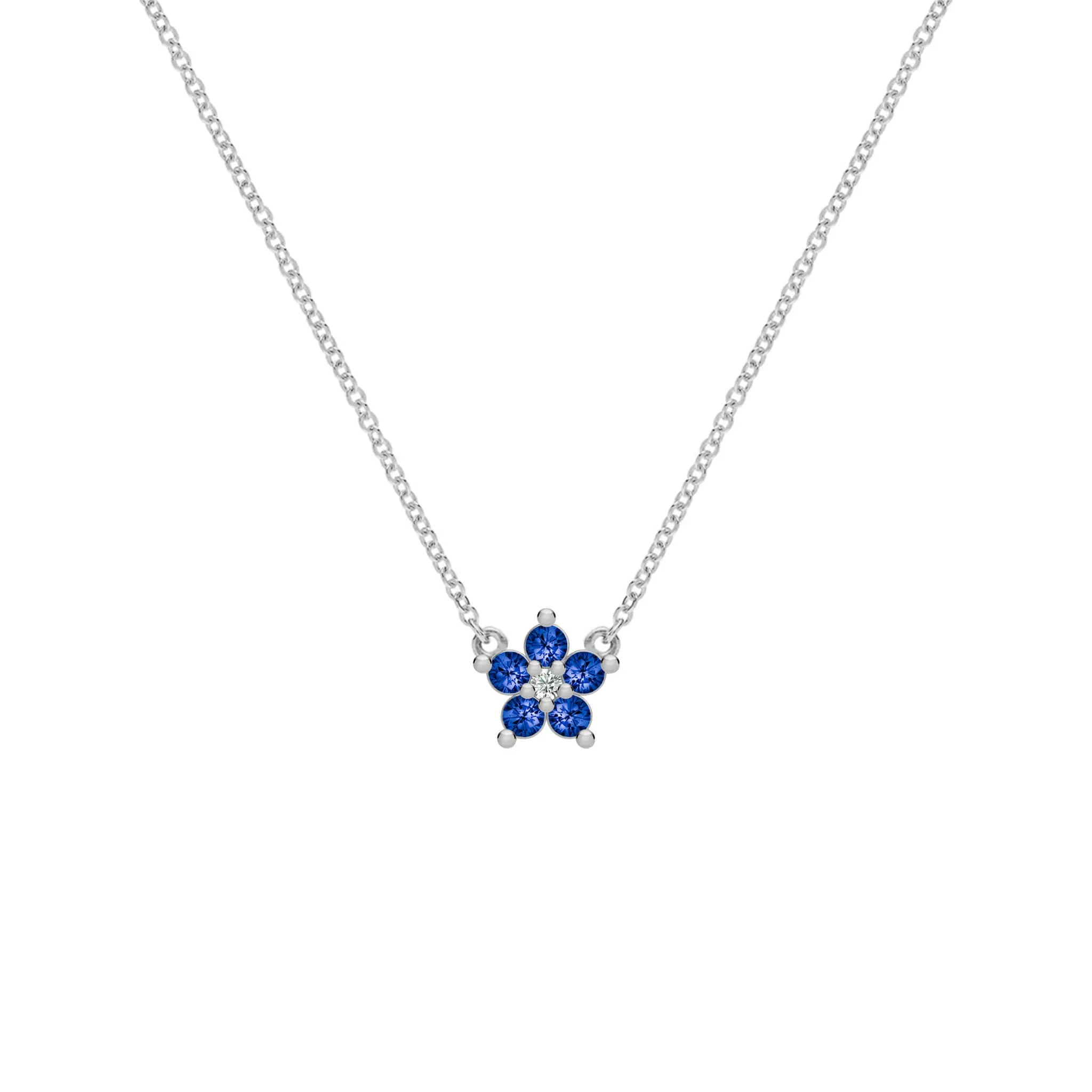 Greenwich Mini Flower Sapphire & Diamond Necklace in 14k Gold (September) sold by Haverhill product image thumbnail 4