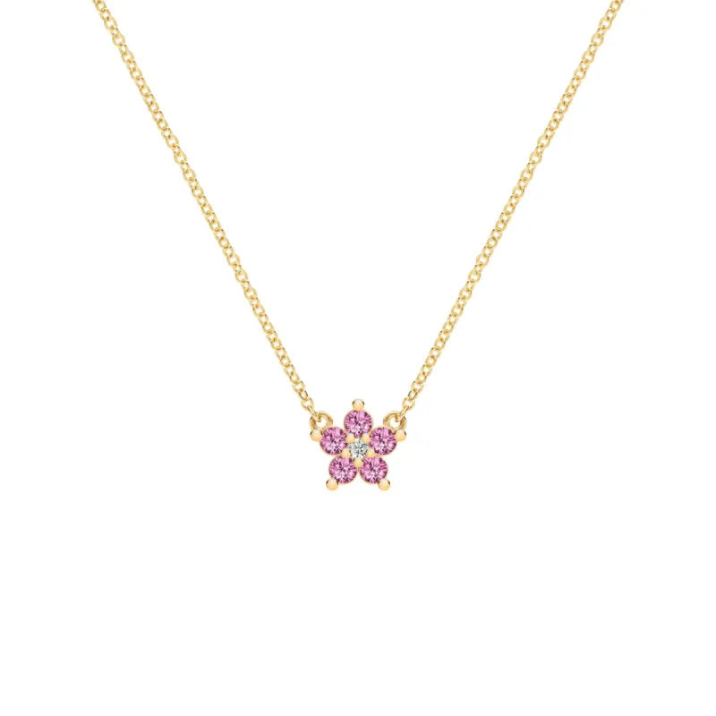 Greenwich Mini Flower Pink Sapphire & Diamond Necklace in 14k Gold (October) sold by Haverhill