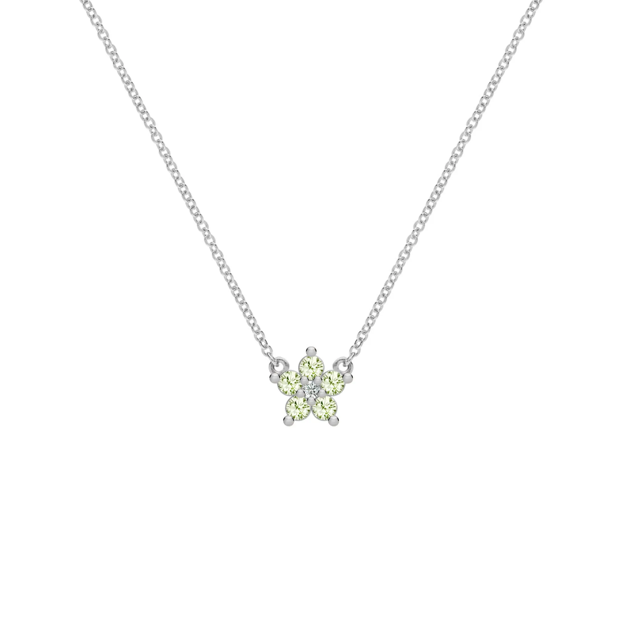 Greenwich Mini Flower Peridot & Diamond Necklace in 14k Gold (August) sold by Haverhill product image thumbnail 4