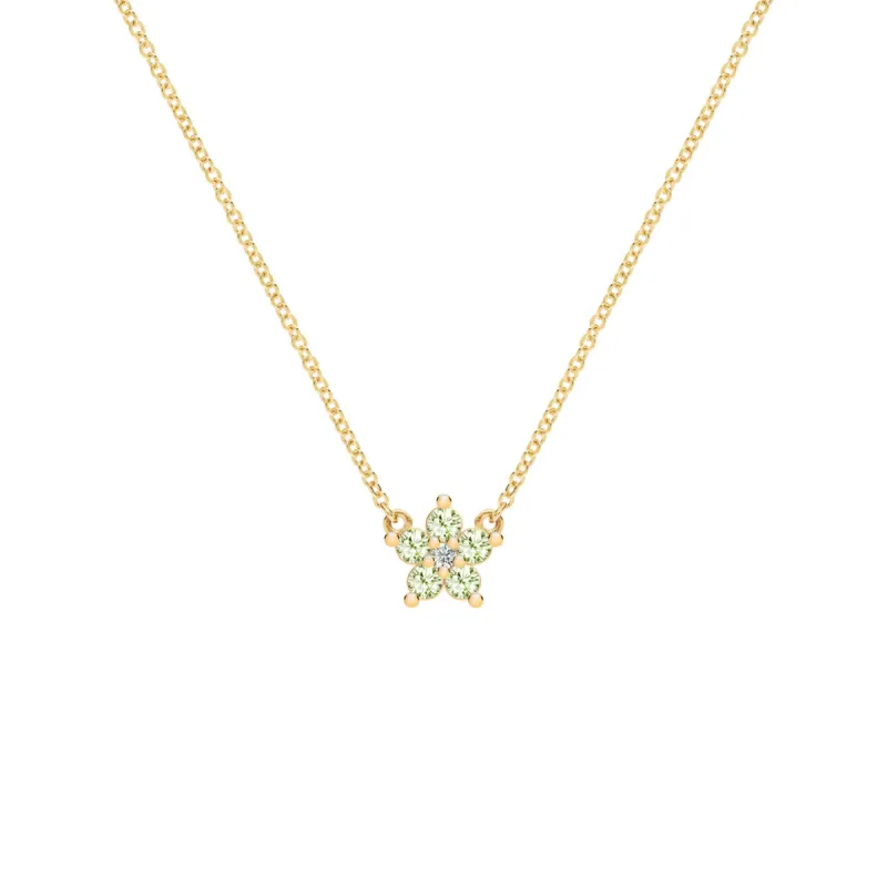 Greenwich Mini Flower Peridot & Diamond Necklace in 14k Gold (August) sold by Haverhill