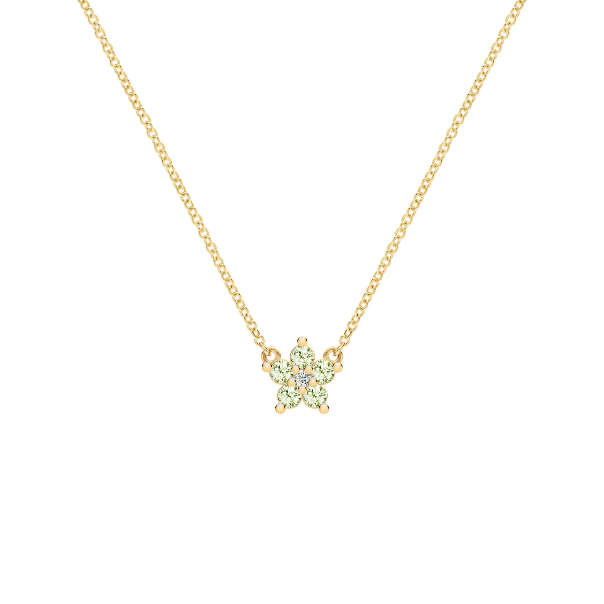 Greenwich Mini Flower Peridot & Diamond Necklace in 14k Gold (August) sold by Haverhill