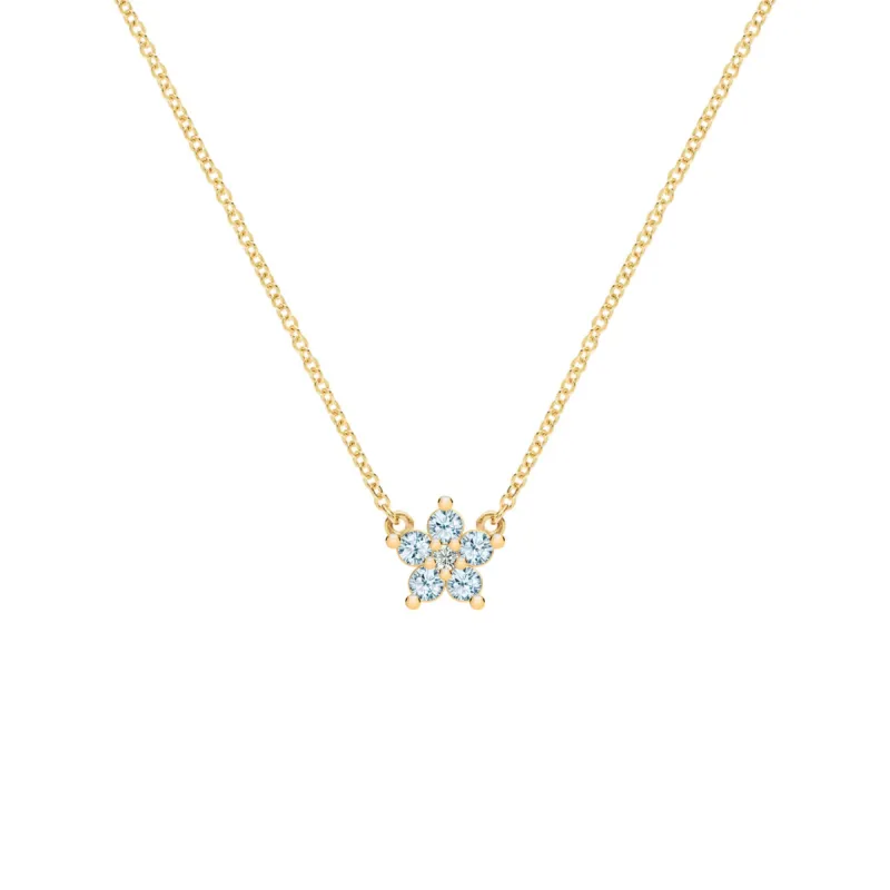 Greenwich Mini Flower Nantucket Blue Topaz & Diamond Necklace in 14k Gold (December) sold by Haverhill