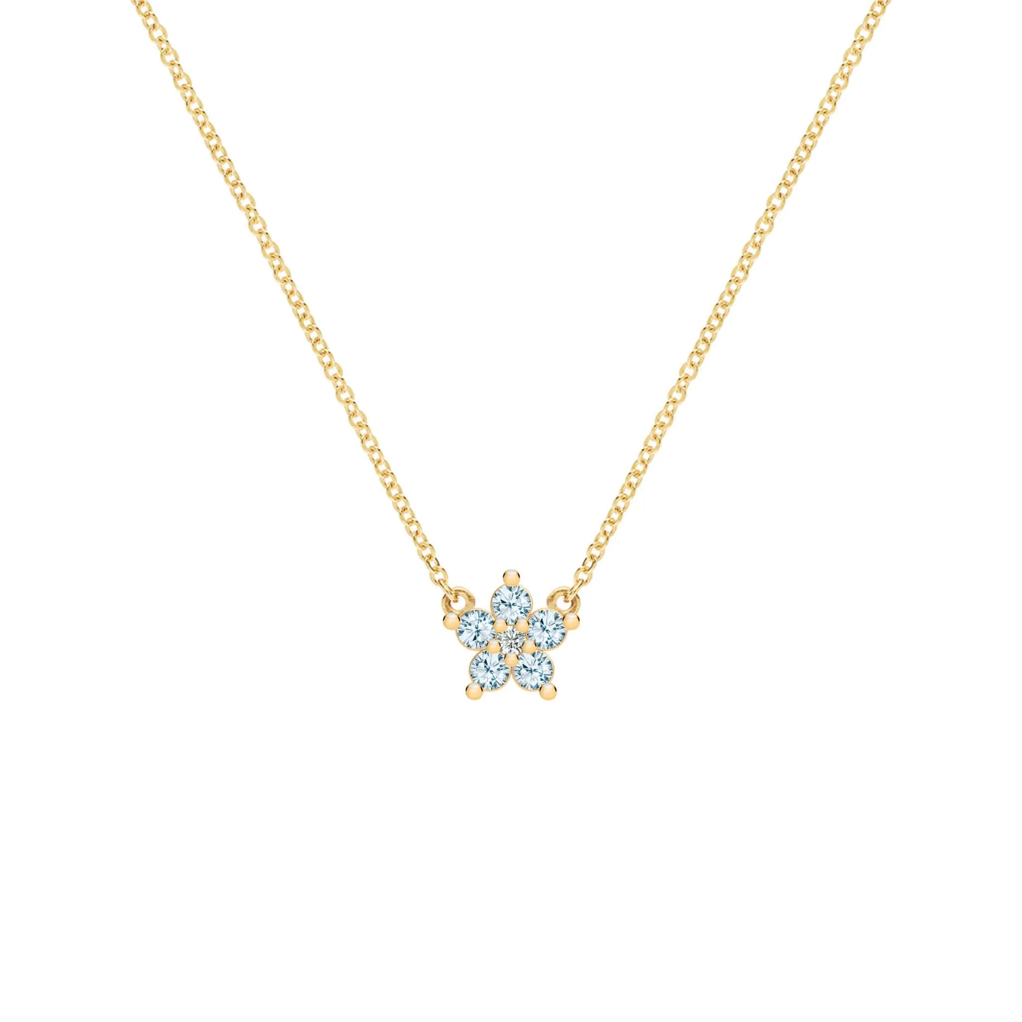 Greenwich Mini Flower Nantucket Blue Topaz & Diamond Necklace in 14k Gold (December) sold by Haverhill
