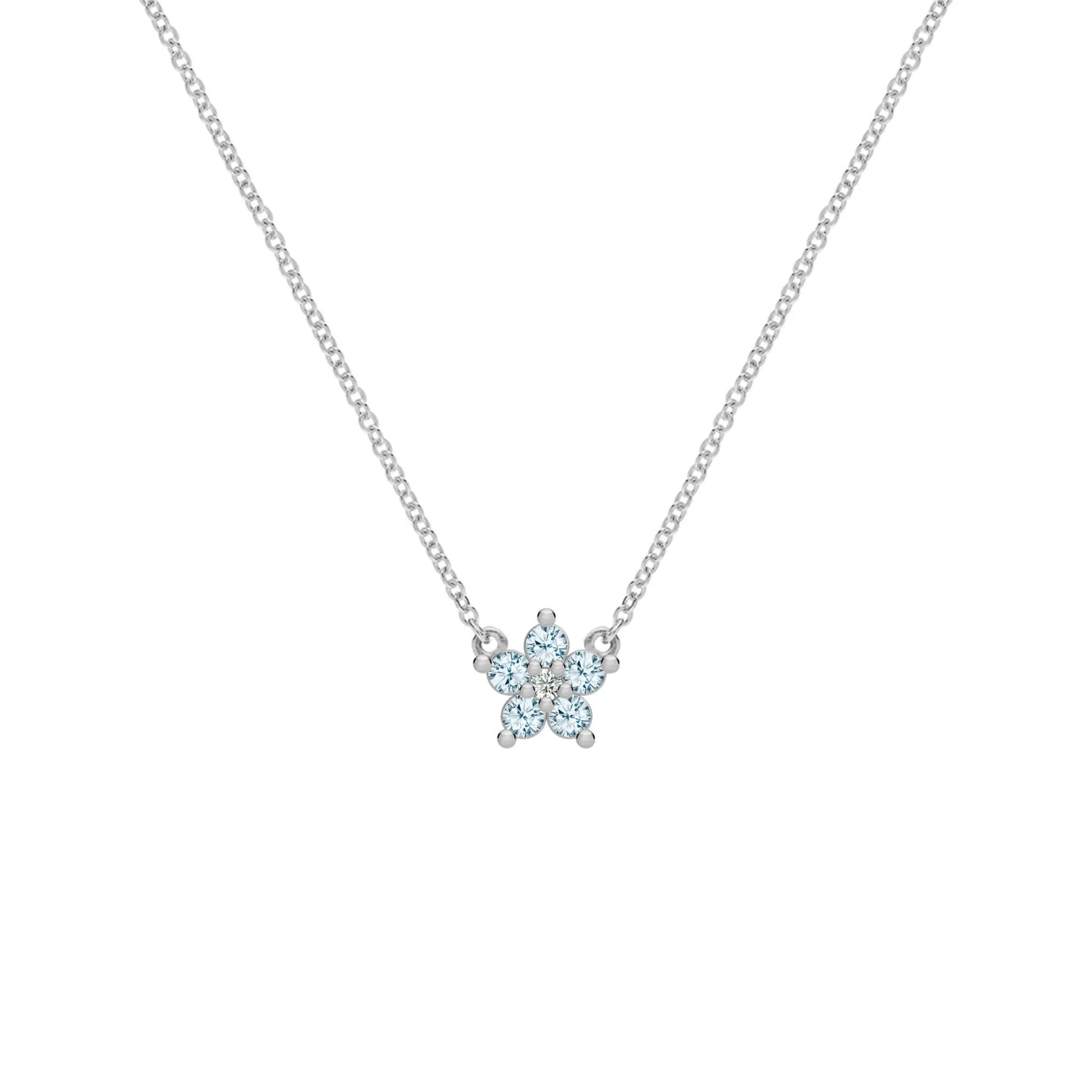 Greenwich Mini Flower Nantucket Blue Topaz & Diamond Necklace in 14k Gold (December) sold by Haverhill product image thumbnail 4