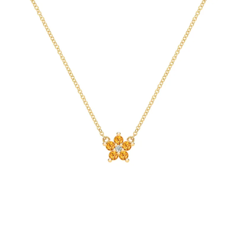 Greenwich Mini Flower Citrine & Diamond Necklace in 14k Gold (November) sold by Haverhill