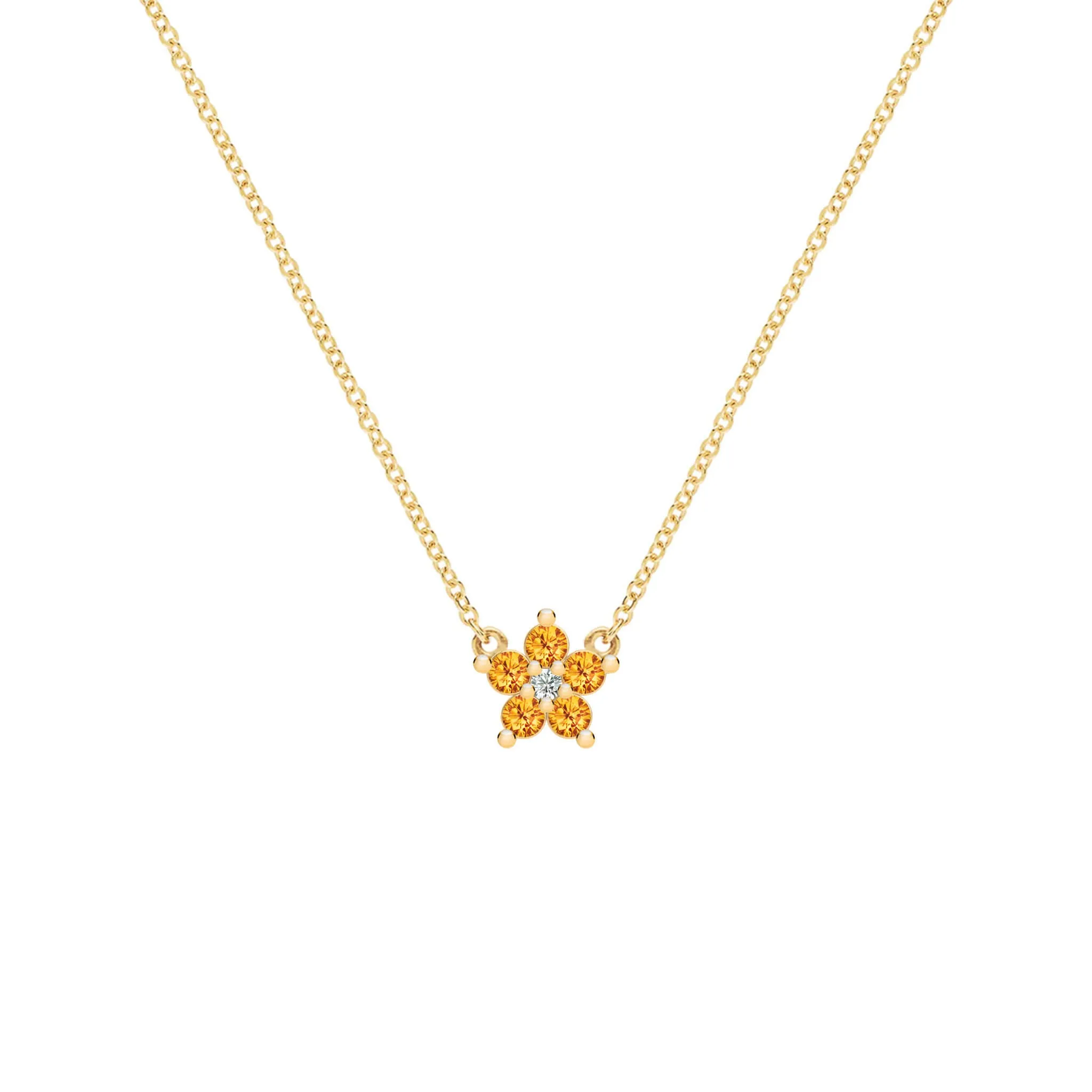 Greenwich Mini Flower Citrine & Diamond Necklace in 14k Gold (November) sold by Haverhill