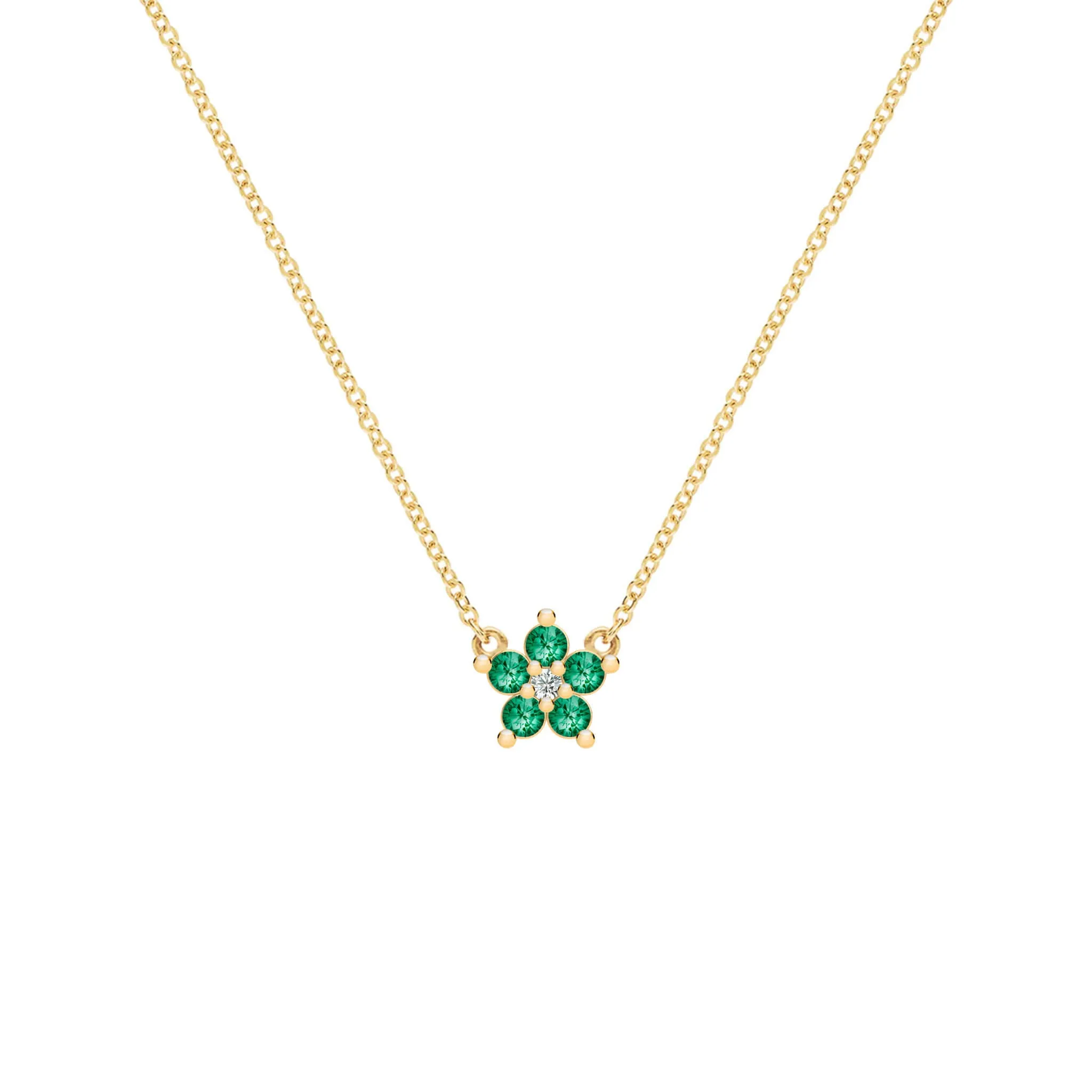 Greenwich Mini Flower Emerald & Diamond Necklace in 14k Gold (May) sold by Haverhill