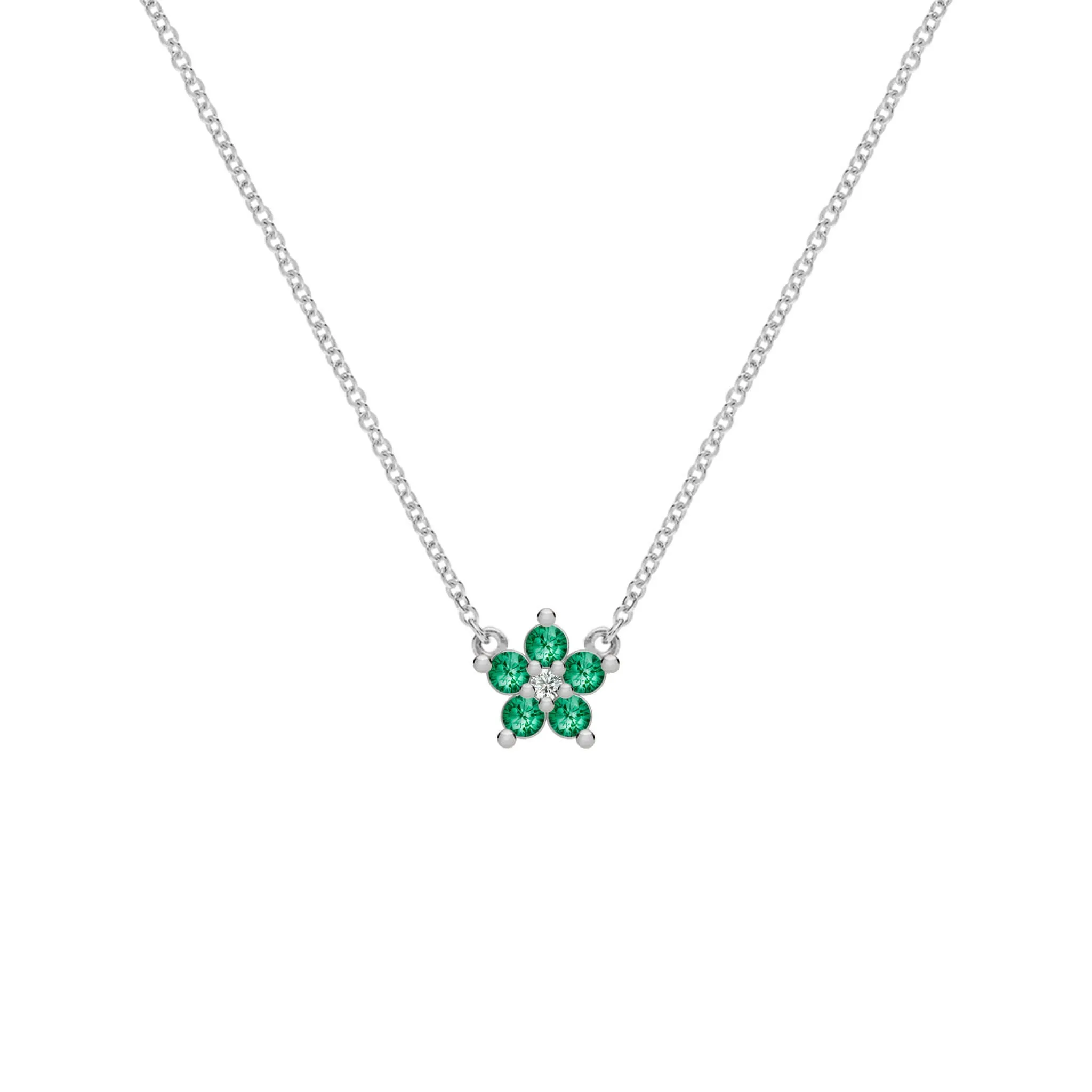 Greenwich Mini Flower Emerald & Diamond Necklace in 14k Gold (May) sold by Haverhill product image thumbnail 4