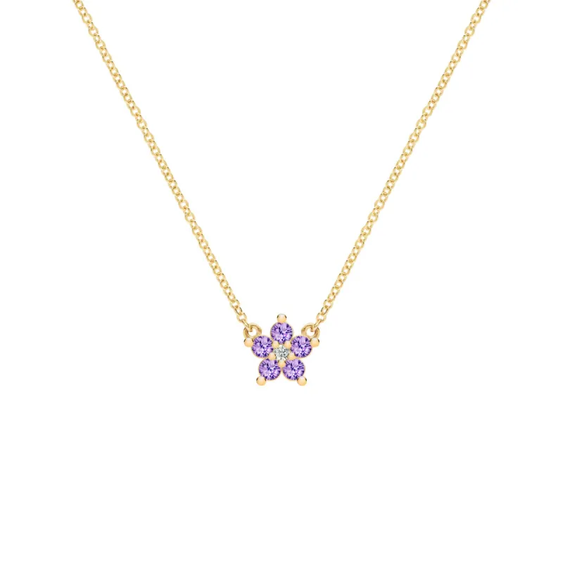 Greenwich Mini Flower Amethyst & Diamond Necklace in 14k Gold (February) sold by Haverhill