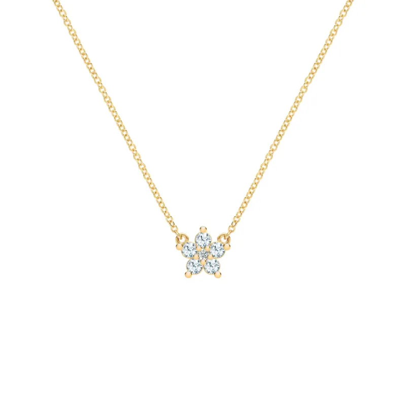 Greenwich Mini Flower Aquamarine & Diamond Necklace in 14k Gold (March) sold by Haverhill