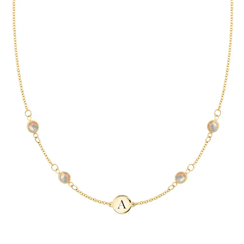 1 Letter & 4 Petite Opal Necklace in 14k Gold (October) sold by Haverhill